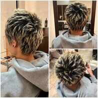 伸ばしかけの根元の黒✖️毛先のハイトーンヘアをスタイリッシュにスタイリング