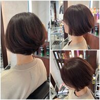 ピンクグレージュカラーの女っぽ丸みグラボブ